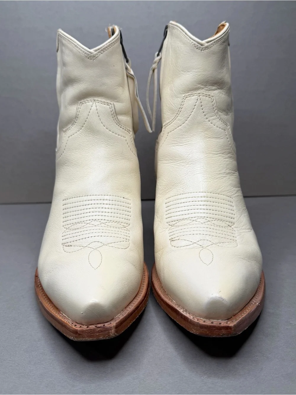 TECOVAS “The Daisy” Bone Calfskin Leather Western Boots Women Sz 8.5 Rodeo White